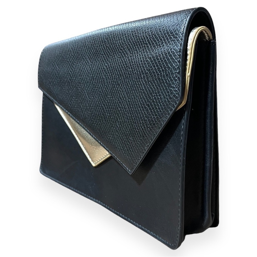 Authentic Bebe Clutch Black and Gold‎ Two Flaps Classic Style Evening Holiday